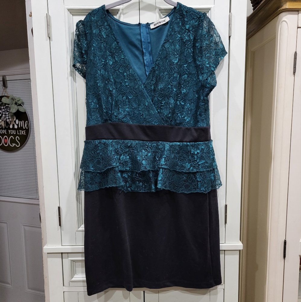 Mystic teal & black dress